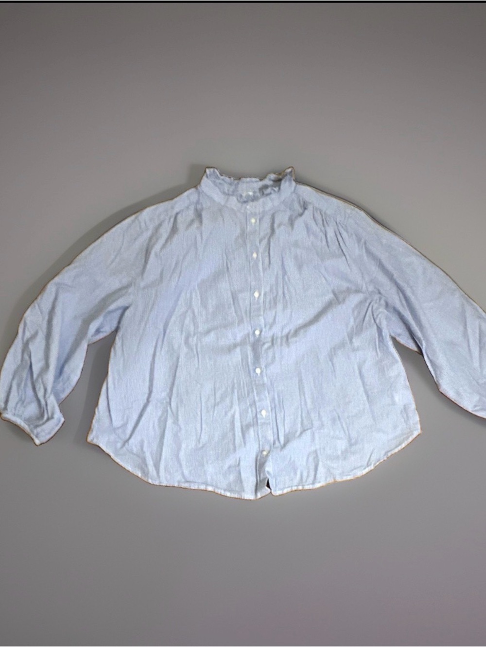 Women's Light Blue Striped Ruffle Collar Long Sleeve Button-Up Top Sz XL